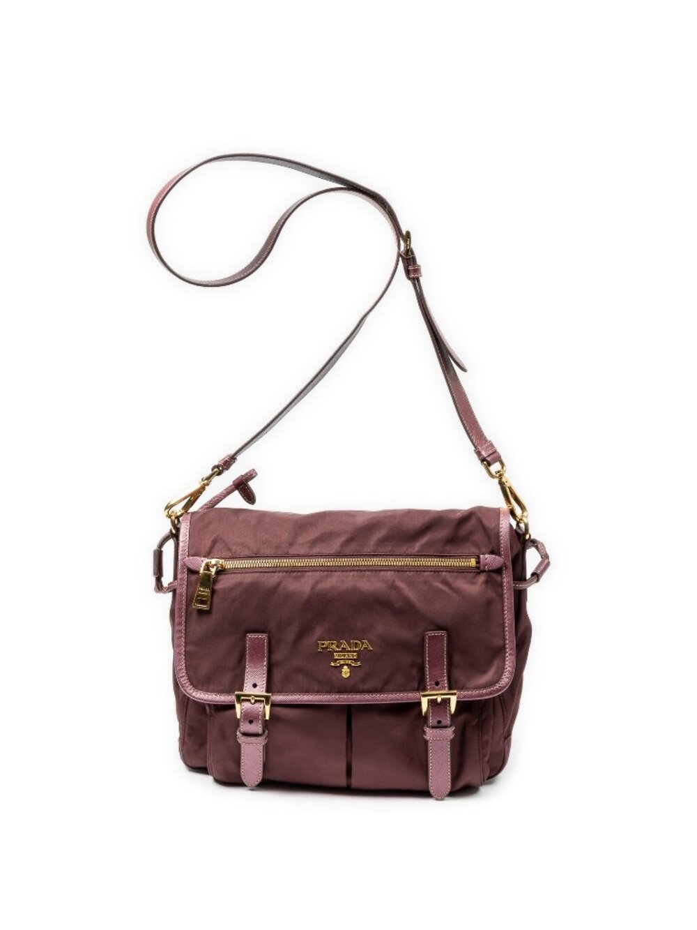 Prada Buckle Flap Messenger Bag Purple Nylon Canvas